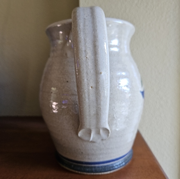 Handmade salt glaze pitcher with hand painted fushia floral. - Picture 3 of 3